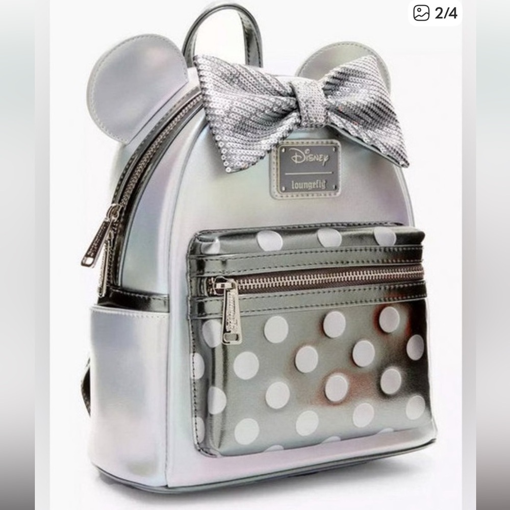 Loungefly Disney Parks 100 Minnie Mouse Platinum Mini Backpack NWT - Picture 4 of 6